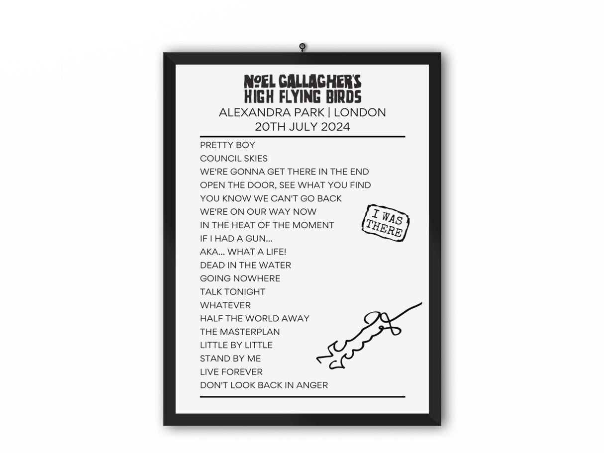 Noel Gallagher's High Flying Birds Alexandra Park July 20 2024 Setlist Poster - Setlist