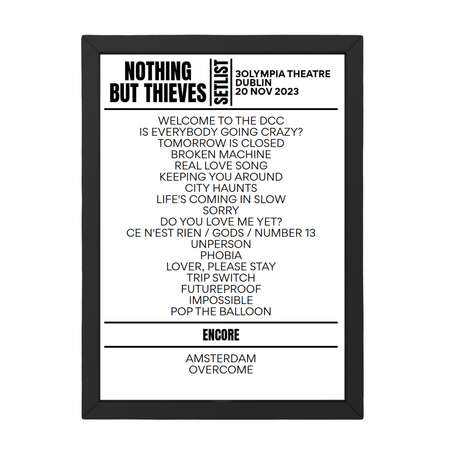 Nothing But Thieves Dublin November 20, 2023 Setlist Replica - Setlist