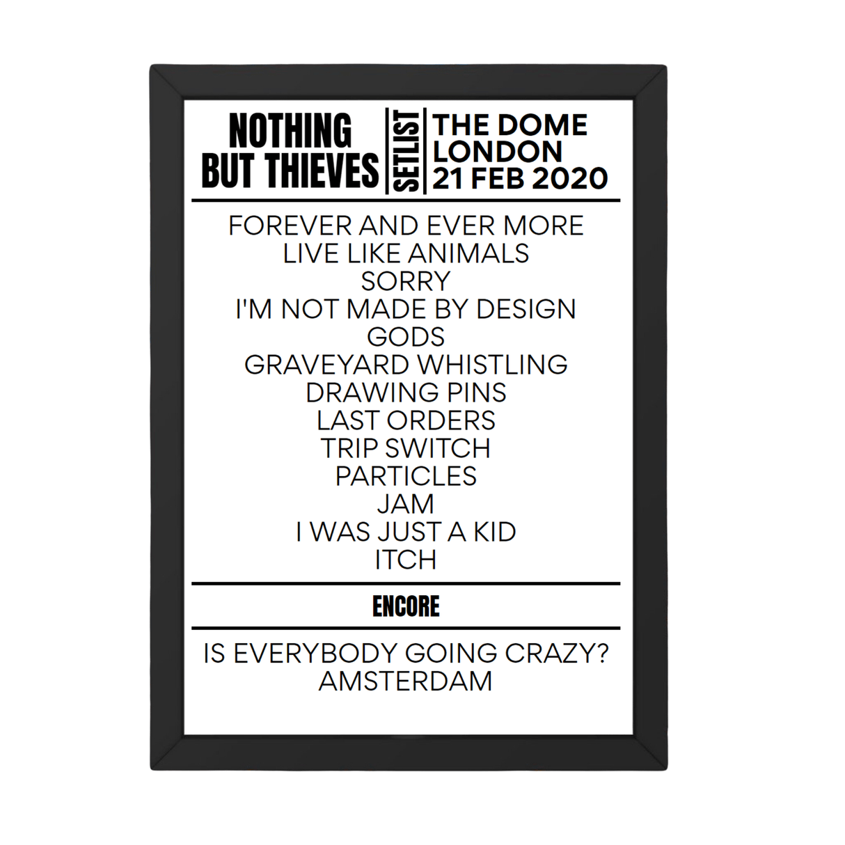 Nothing But Thieves London February 21, 2020 Setlist Replica - Setlist