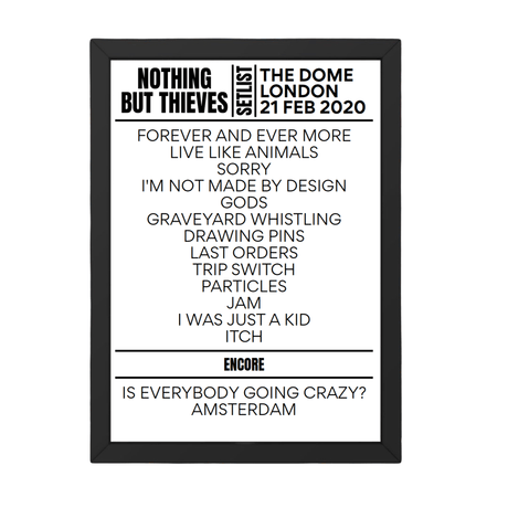 Nothing But Thieves London February 21, 2020 Setlist Replica - Setlist