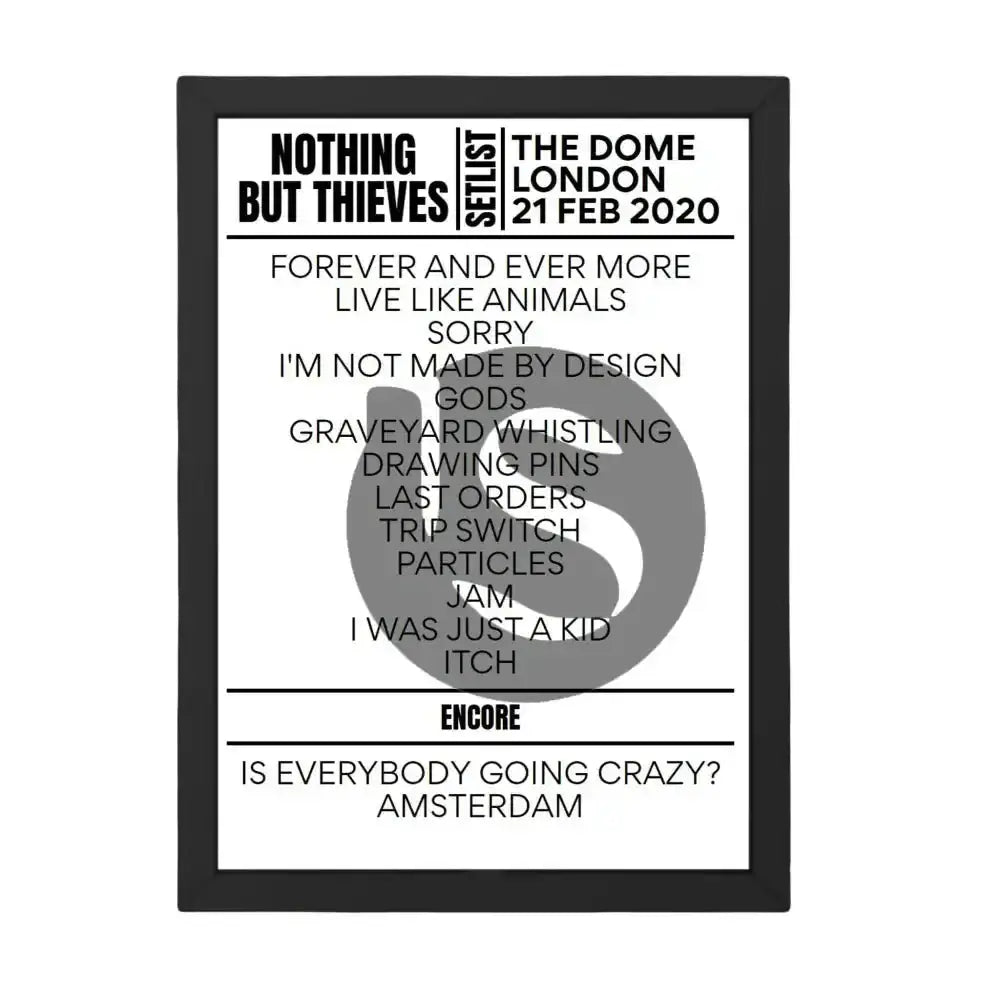 Nothing But Thieves London February 21, 2020 Setlist Replica - Setlist