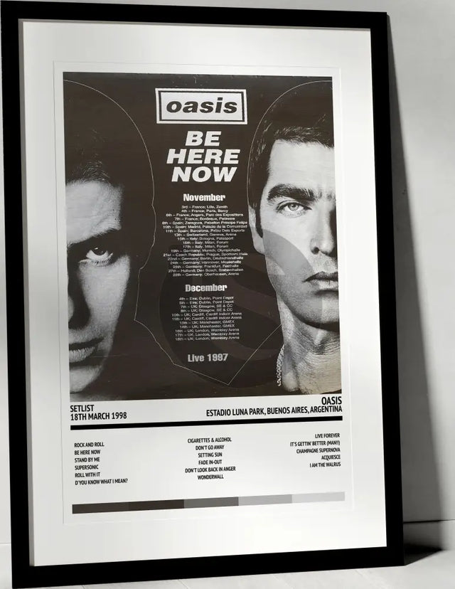 Oasis Be Here Now Estadio Luna Park Buenos Aires 18th March 1998 - Setlist Tour Poster - Setlist