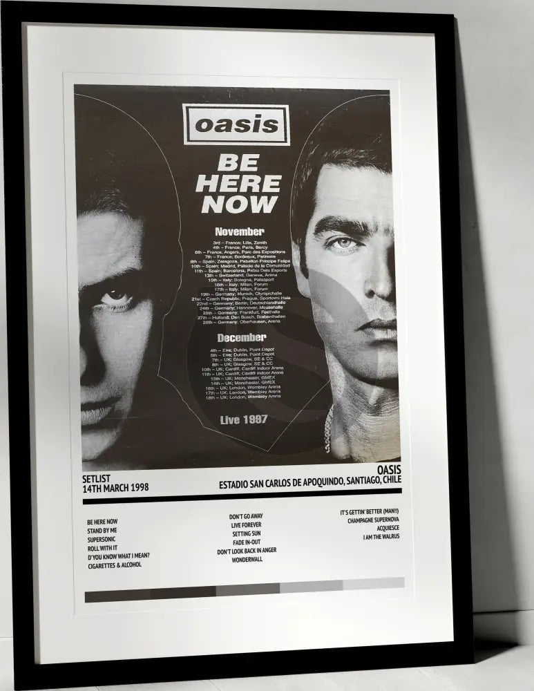 Oasis Be Here Now Estadio San Carlos de Apoquindo Santiago 14th March 1998 - Setlist Tour Poster - Setlist