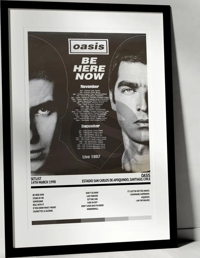 Oasis Be Here Now Estadio San Carlos de Apoquindo Santiago 14th March 1998 - Setlist Tour Poster - Setlist