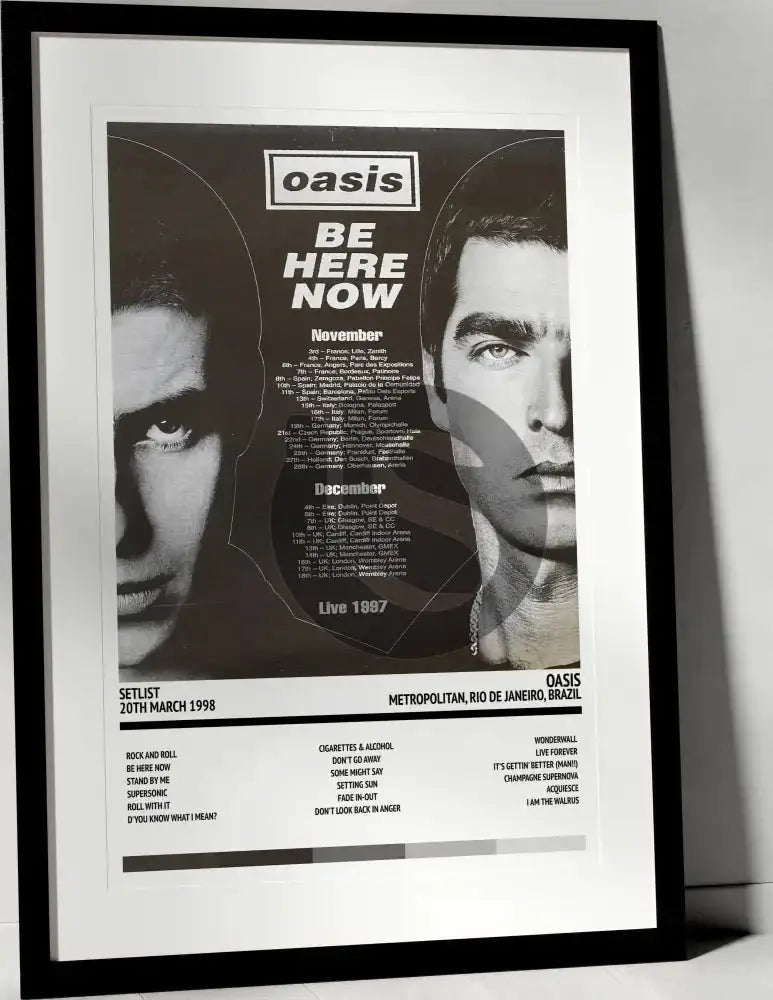 Oasis Be Here Now Metropolitan Rio de Janeiro 20th March 1998 - Setlist Tour Poster - Setlist