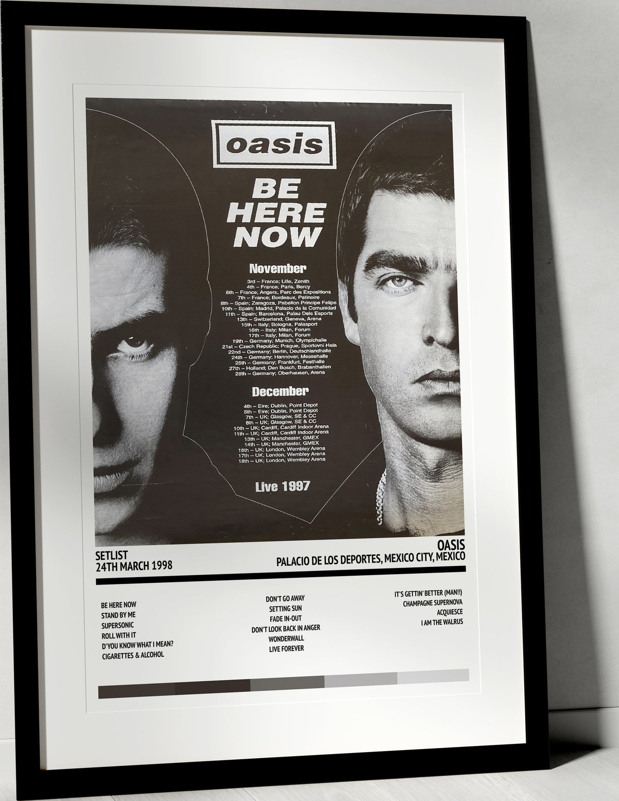 Oasis Be Here Now Palacio de los Deportes Mexico City 24th March 1998 - Setlist Tour Poster - Setlist