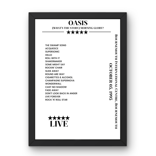 Oasis Bournemouth International Centre Bournemouth 5 October 1995 Setlist Poster - Setlist