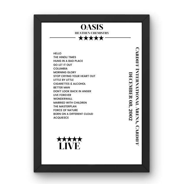 Oasis Cardiff International Arena Cardiff 8 December 2002 Setlist Poster - Setlist