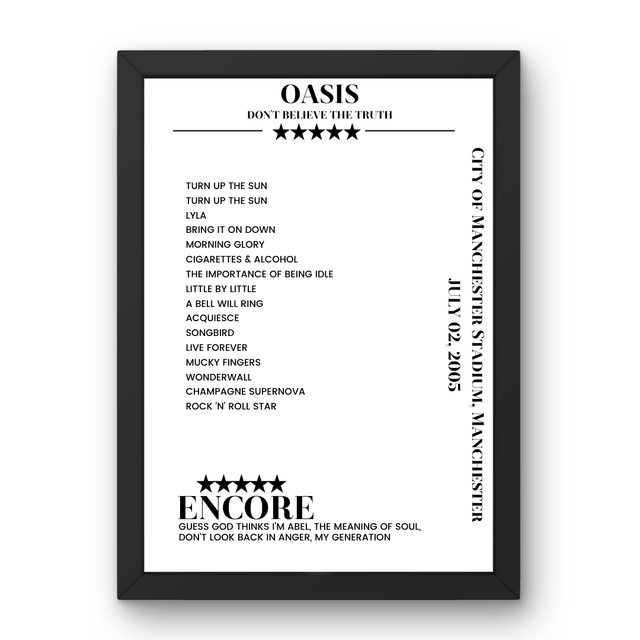 Oasis City of Manchester Stadium Manchester 2 July 2005 Setlist Poster - Setlist