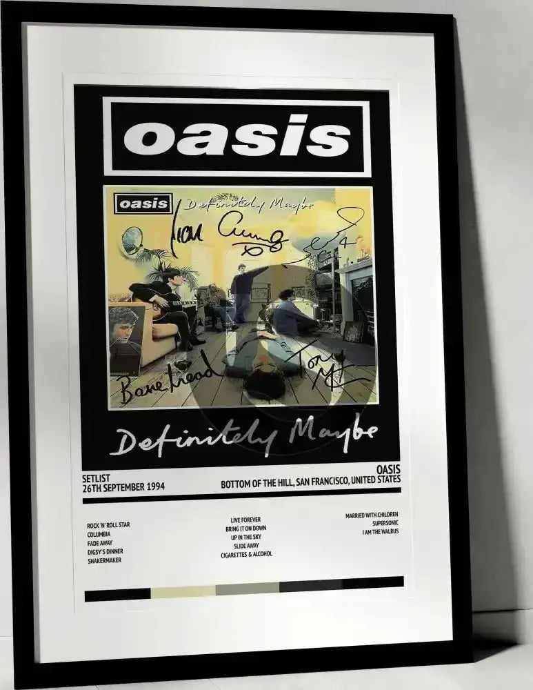 Oasis Definitely Maybe Bottom of the Hill San Francisco 26th September 1994 - Setlist Tour Poster - Setlist