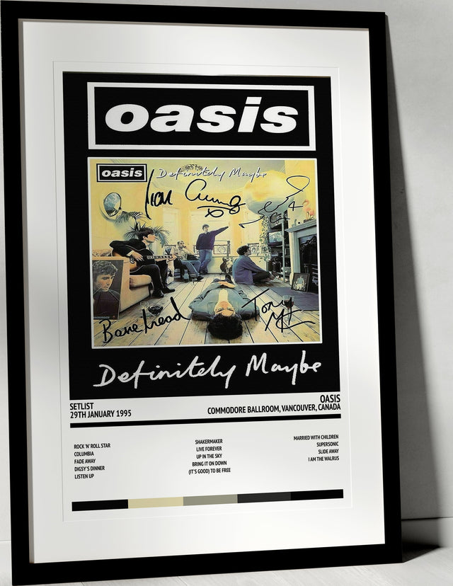 Oasis Definitely Maybe Commodore Ballroom Vancouver 29th January 1995 - Setlist Tour Poster - Setlist