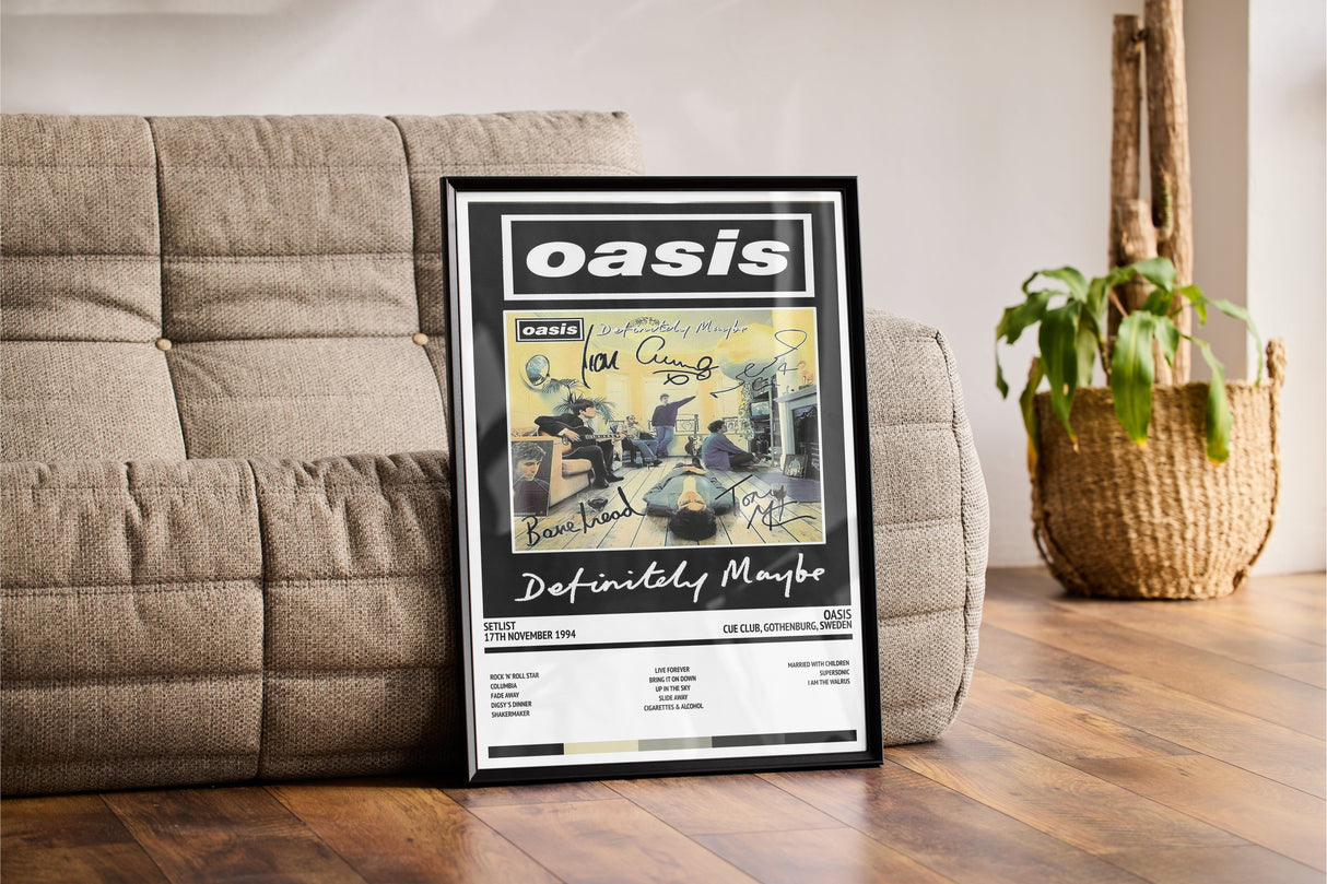 Oasis Definitely Maybe Cue Club Gothenburg 17th November 1994 - Setlist Tour Poster - Setlist