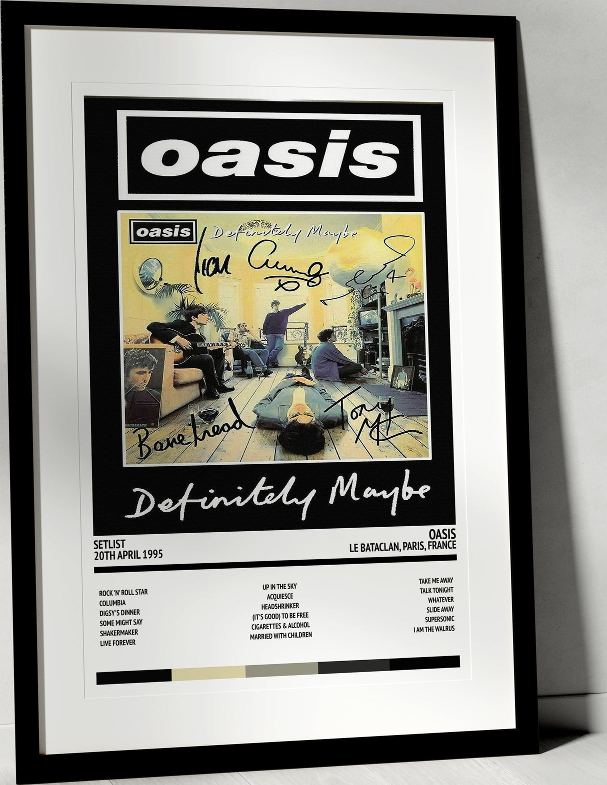 Oasis Definitely Maybe Le Bataclan Paris 20th April 1995 - Setlist Tour Poster - Setlist