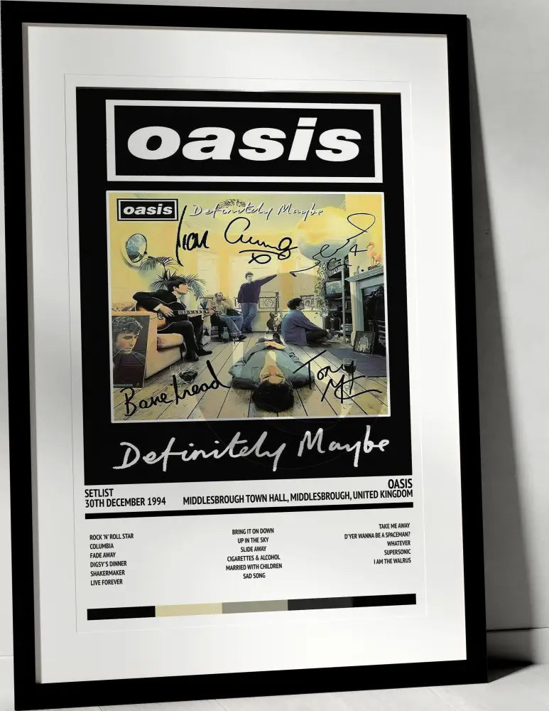 Oasis Definitely Maybe Middlesbrough Town Hall Middlesbrough 30th December 1994 - Setlist Tour Poster - Setlist