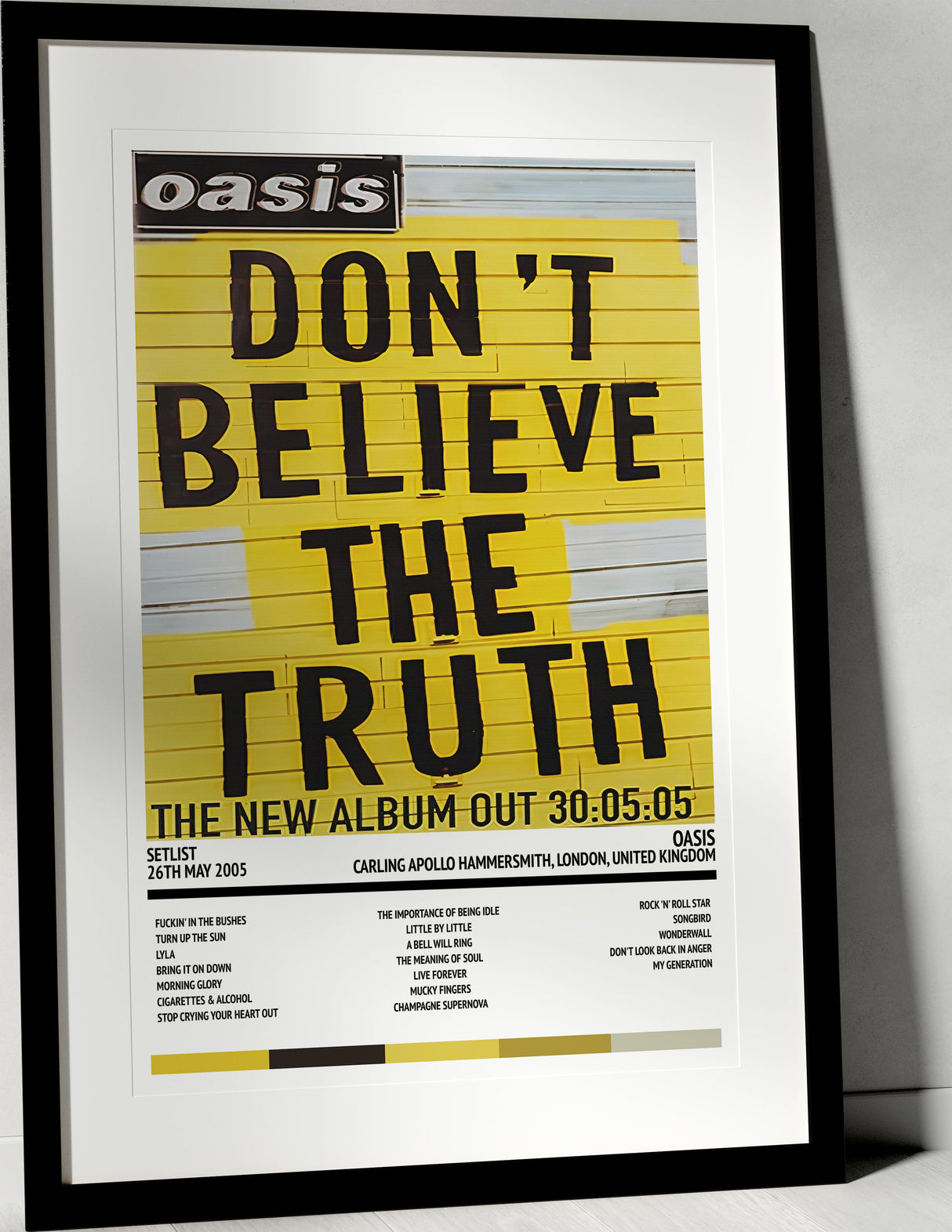 Oasis Don't Believe the Truth Carling Apollo Hammersmith London 26th May 2005 - Setlist Tour Poster - Setlist