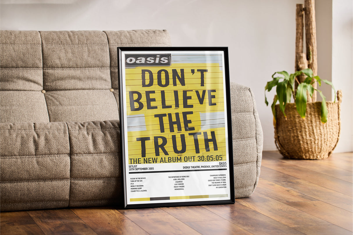 Oasis Don't Believe the Truth Dodge Theatre Phoenix 18th September 2005 - Setlist Tour Poster - Setlist