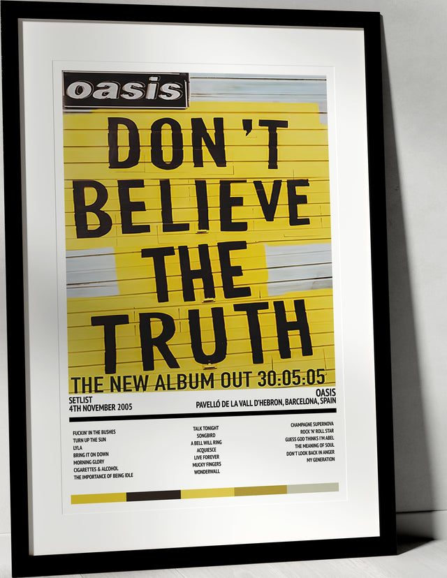 Oasis Don't Believe the Truth Pavelló de la Vall d’Hebron Barcelona 4th November 2005 - Setlist Tour Poster - Setlist