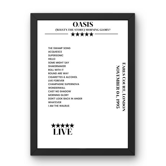 Oasis Earls Court London 4 November 1995 Setlist Poster - Setlist