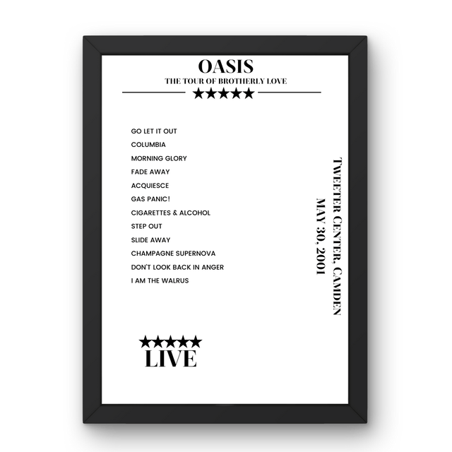 Oasis May 30, 2001 Tweeter Center Camden Setlist Poster - Setlist