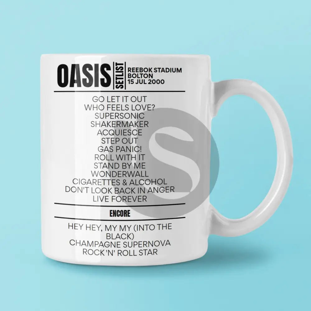 Oasis Reebok Stadium Bolton July 15, 2000 Setlist Mug - Setlist