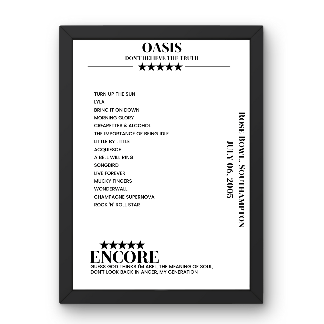 Oasis Rose Bowl Southampton 6 July 2005 Setlist Poster - Setlist