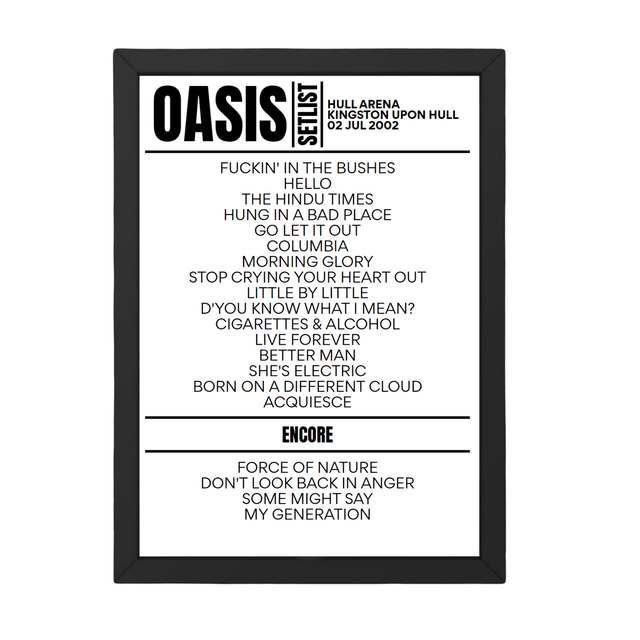 Oasis Setlist 02-07-2002-Kingston upon Hull - Setlist