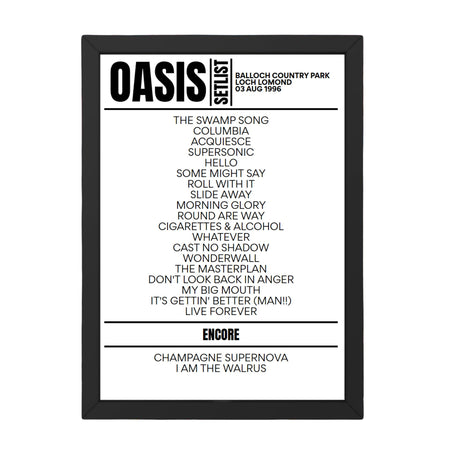 Oasis Setlist 03-08-1996-Loch Lomond - Setlist