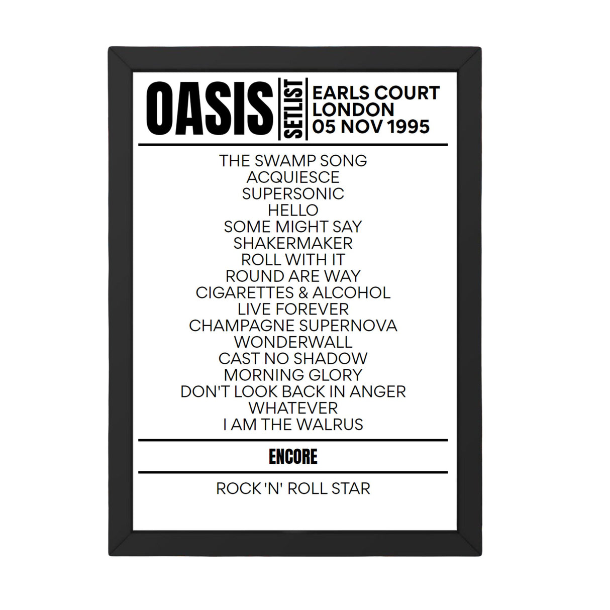 Oasis Setlist 05-11-1995-London - Setlist