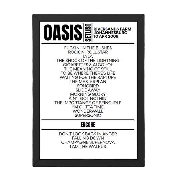 Oasis Setlist 10-04-2009-Johannesburg - Setlist