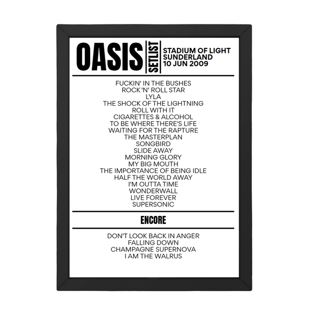 Oasis Setlist 10-06-2009-Sunderland - Setlist