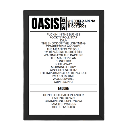 Oasis Setlist 11-10-2008-Sheffield - Setlist