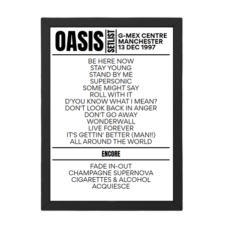 Oasis Setlist 13-12-1997-Manchester - Setlist