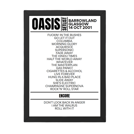 Oasis Setlist 14-10-2001-Glasgow - Setlist