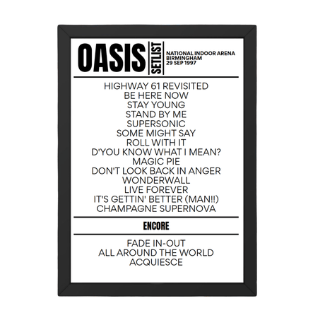 Oasis Setlist 29-09-1997-Birmingham - Setlist