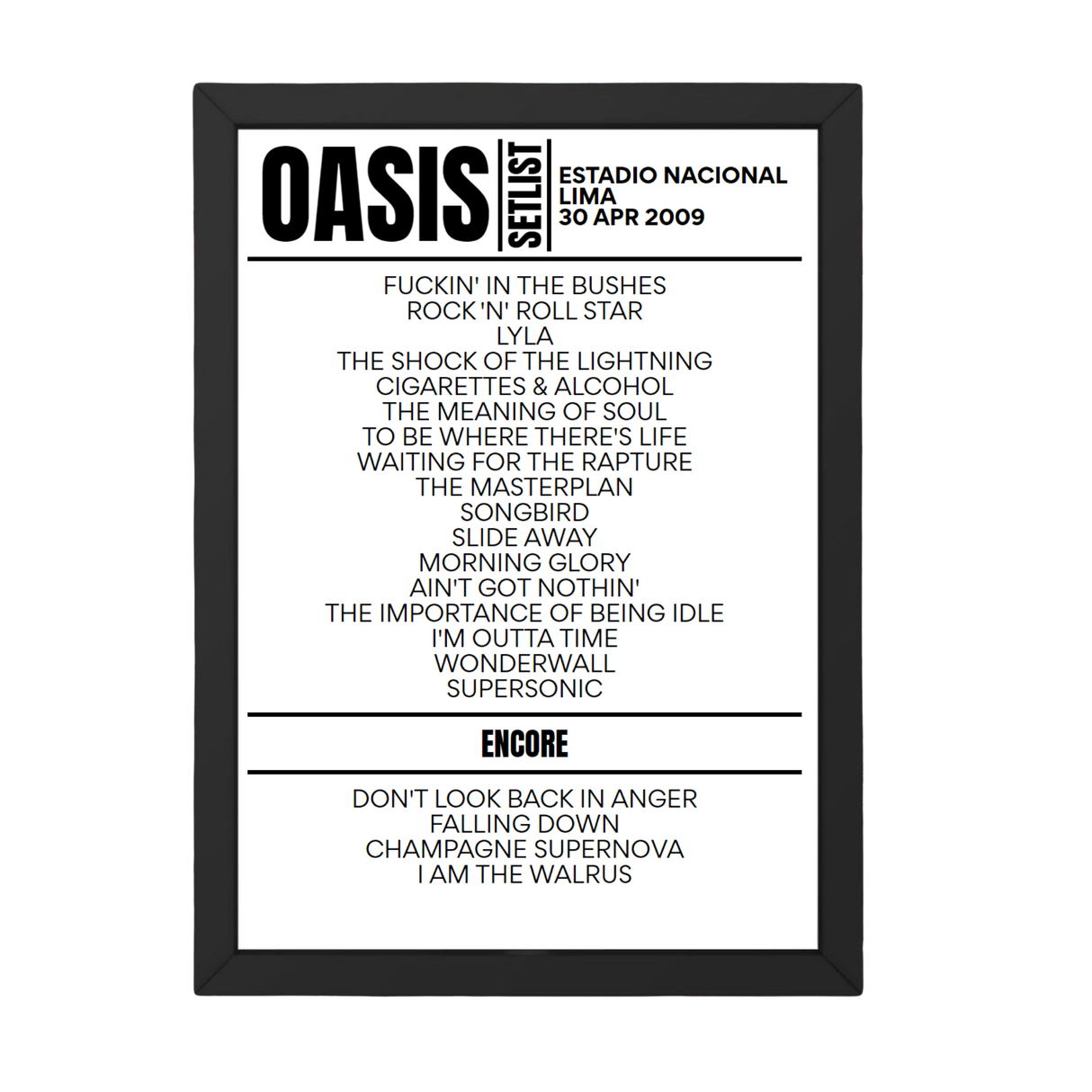 Oasis Setlist 30-04-2009-Lima - Setlist