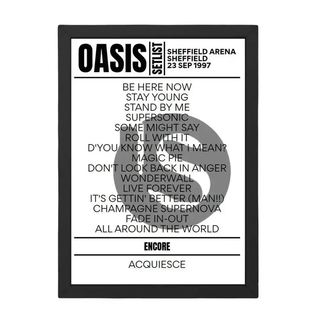 Oasis Sheffield September 1997 Replica Setlist - Setlist