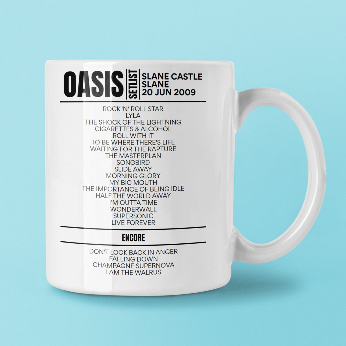 Oasis Slane Castle Slane June 20, 2009 Setlist Mug - Setlist