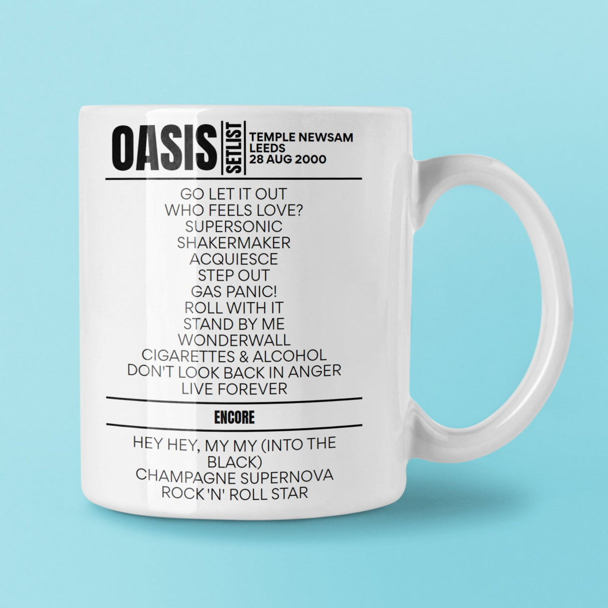 Oasis Temple Newsam Park Leeds August 28, 2000 Setlist Mug - Setlist