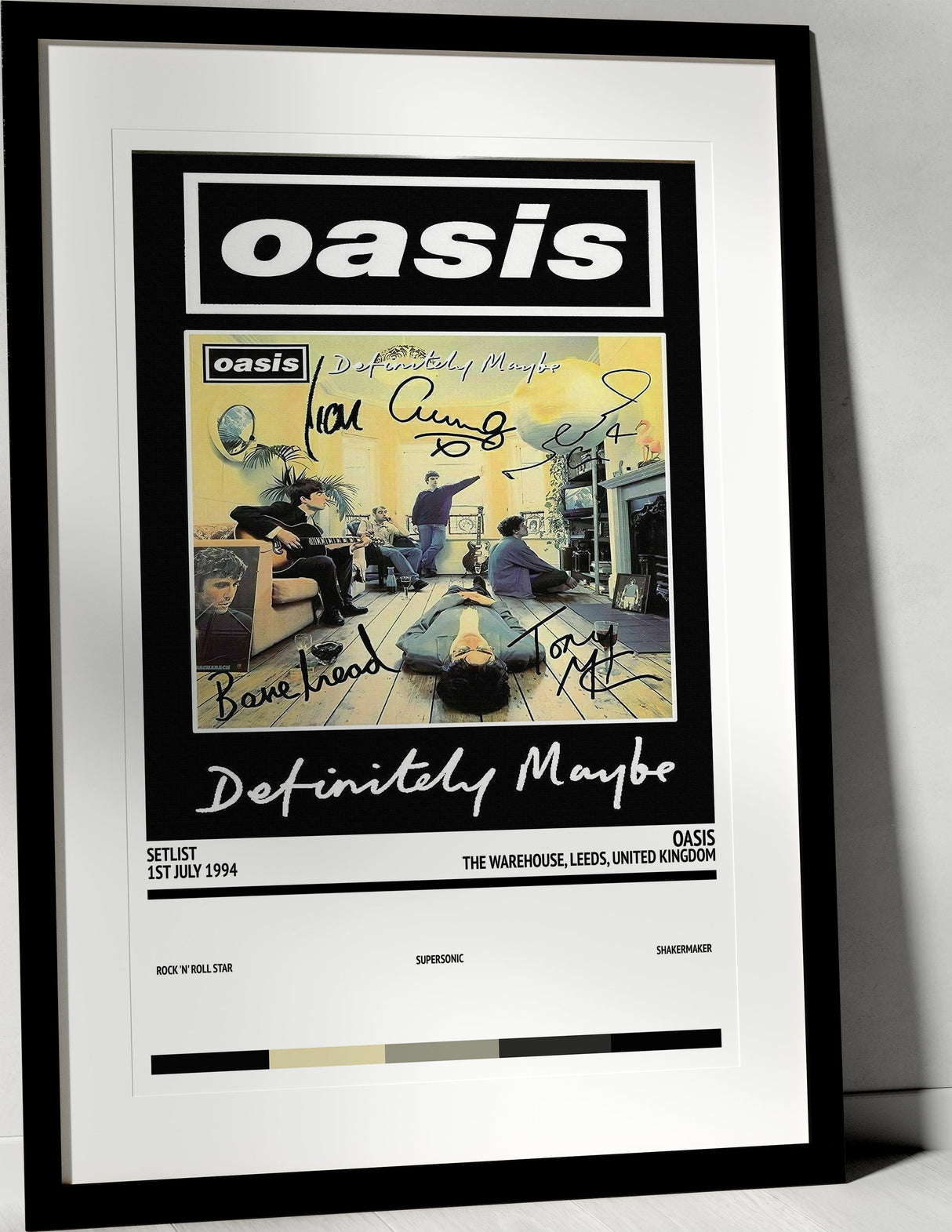 Oasis The Warehouse Leeds 1st July 1994 - Setlist Tour Poster - Setlist