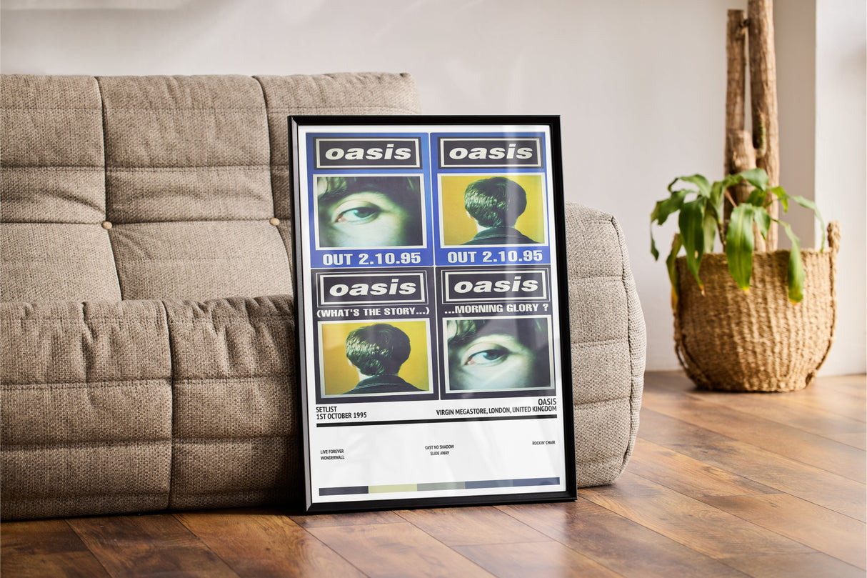 Oasis Virgin Megastore London 1st October 1995 - Setlist Tour Poster - Setlist