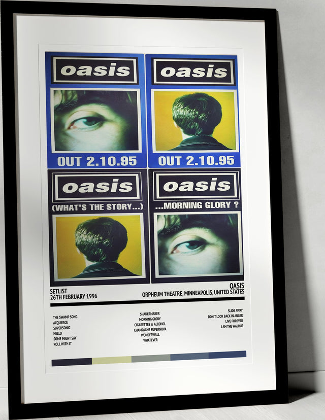 Oasis (What's the Story) Morning Glory? Orpheum Theatre Minneapolis 26th February 1996 - Setlist Tour Poster - Setlist