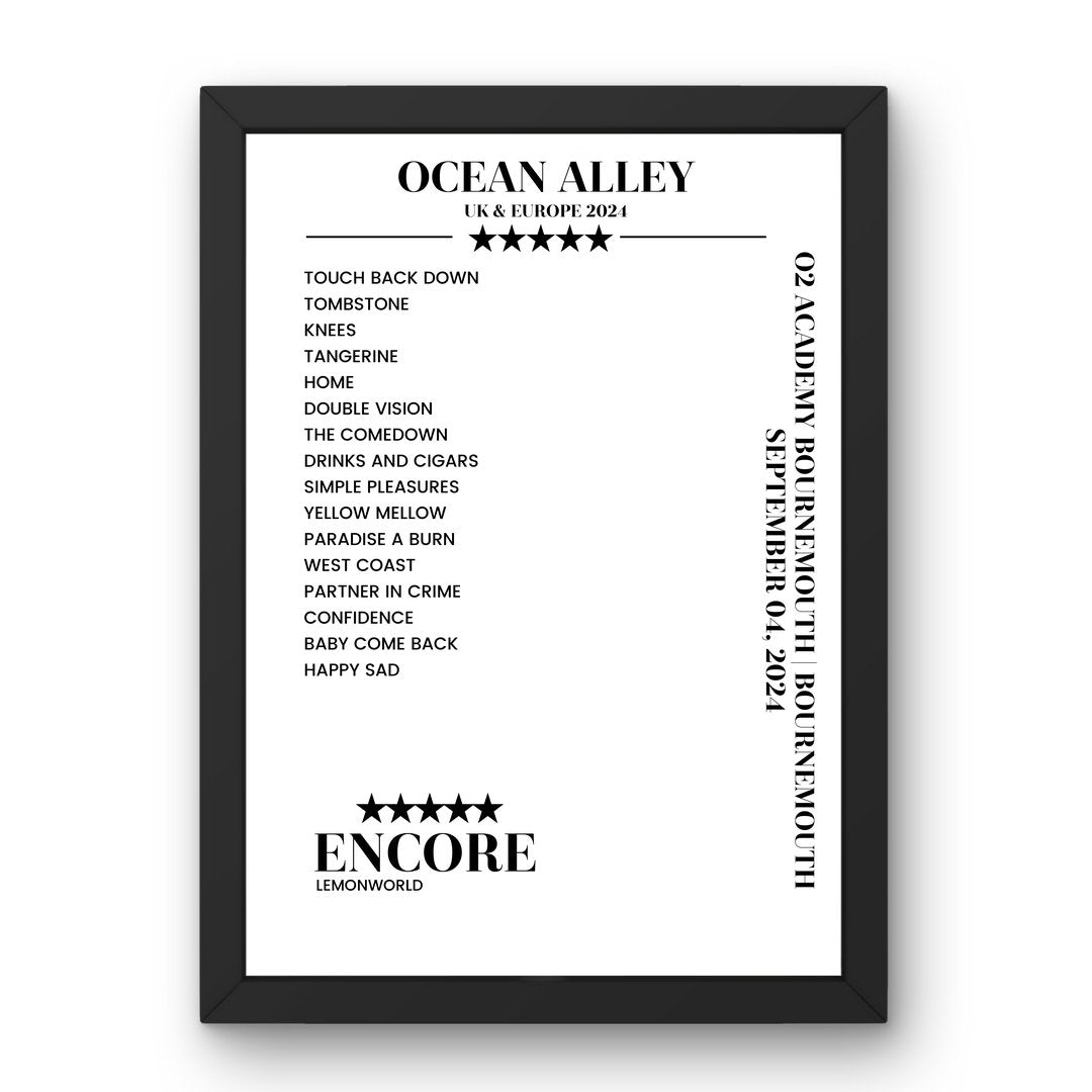 Ocean Alley O2 Academy Bournemouth Bournemouth 04 September 2024 Setlist Poster - Setlist