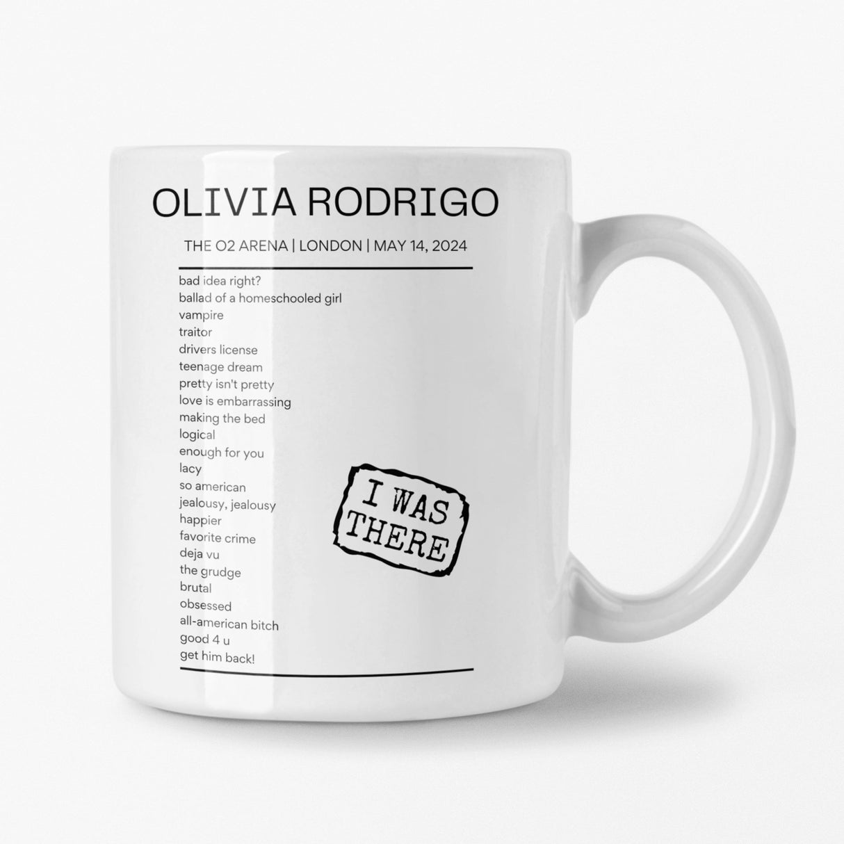 Olivia Rodrigo The O2 Arena London May 14, 2024 Replica Setlist Mug - Setlist