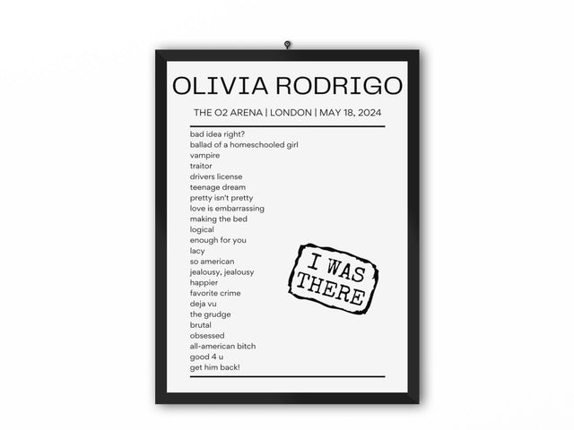 Olivia Rodrigo The O2 Arena London May 18, 2024 Replica Setlist - Setlist