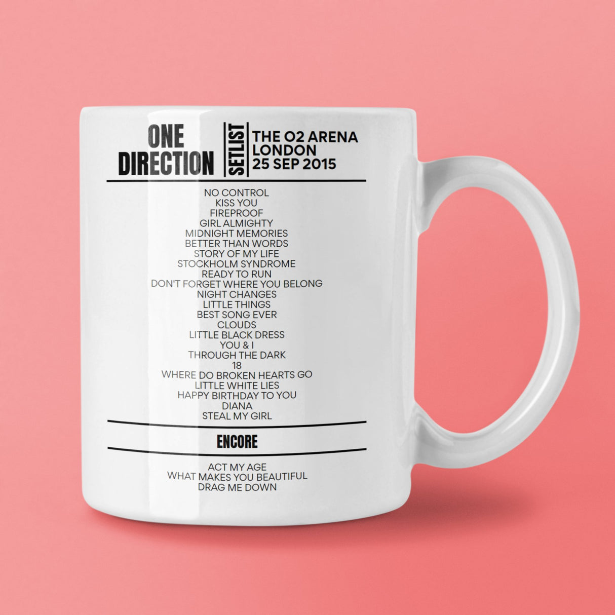 One Direction The O2 Arena London September 25, 2015 Setlist Mug - Setlist