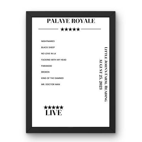 Palaye Royale August 25, 2023 Little John's Farm Reading Setlist Poster - Setlist