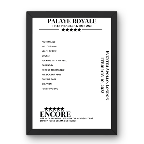 Palaye Royale February 10, 2023 Eventim Apollo London Setlist Poster - Setlist