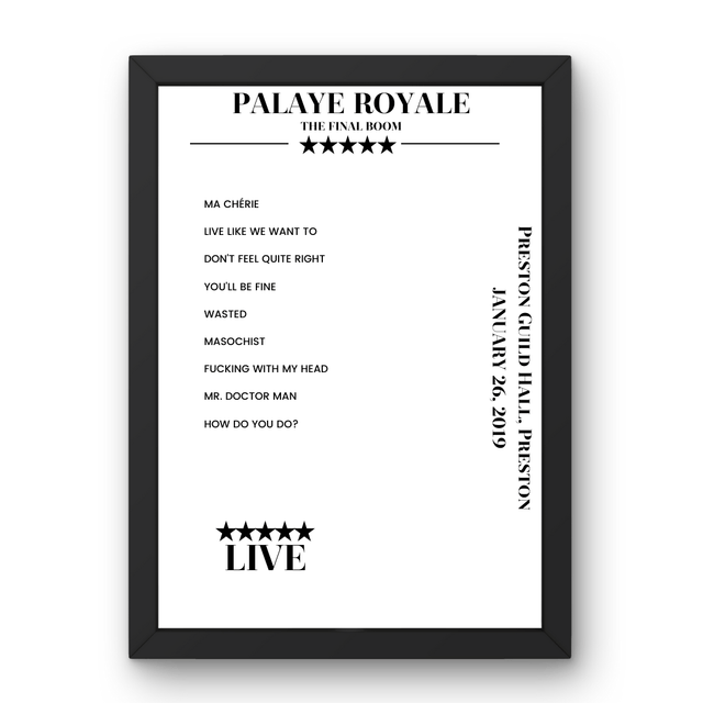 Palaye Royale January 26, 2019 Preston Guild Hall Preston Setlist Poster - Setlist