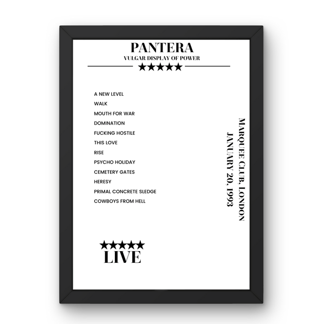 Pantera January 20, 1993 Marquee Club London Setlist Poster - Setlist