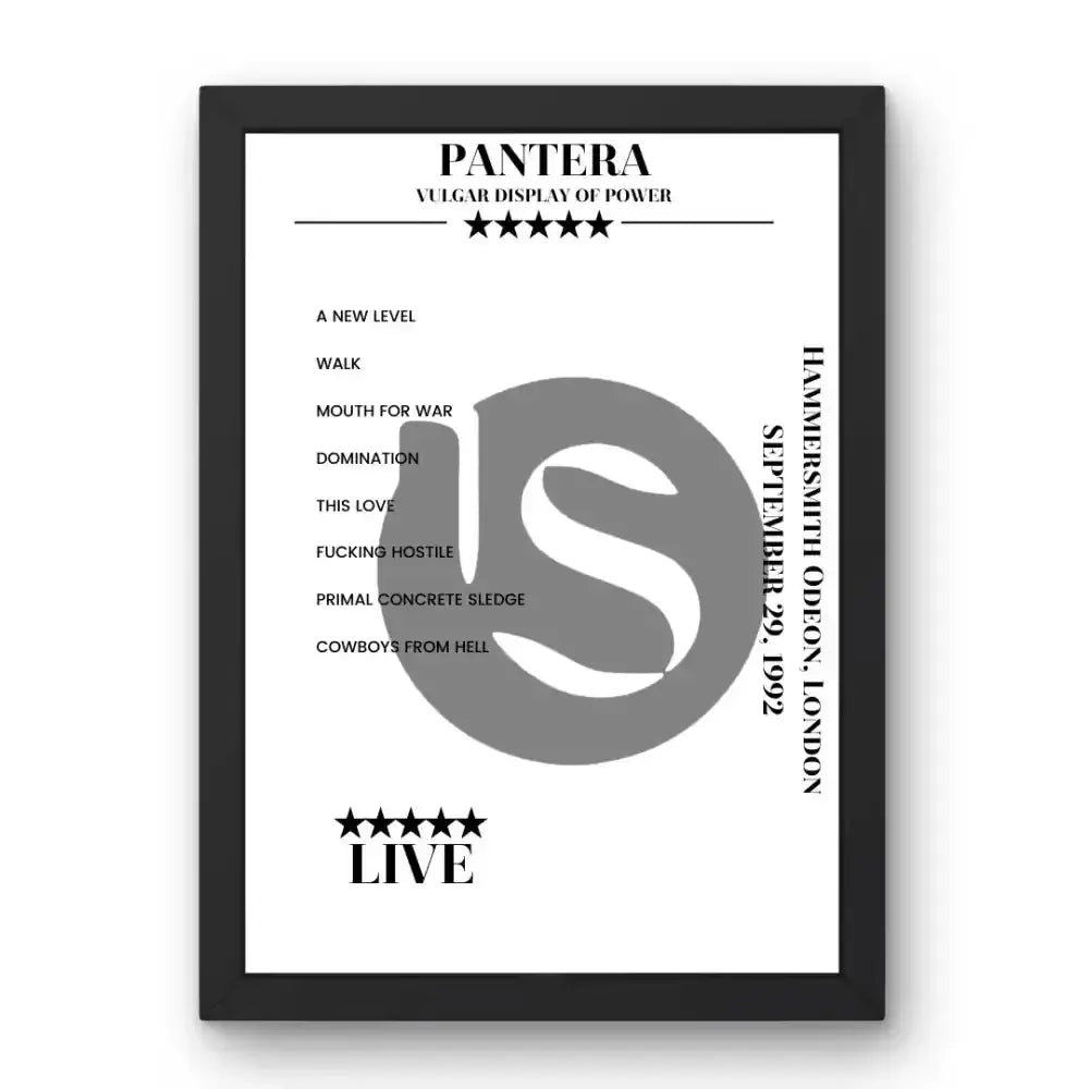 Pantera September 29, 1992 Hammersmith Odeon London Setlist Poster - Setlist